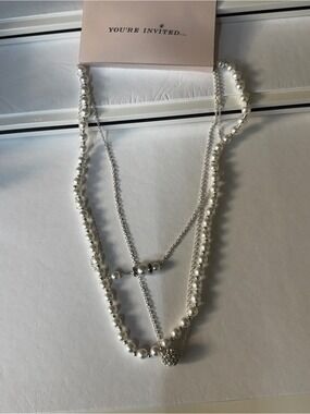 Silver Pearl Layered Pendant Necklace
